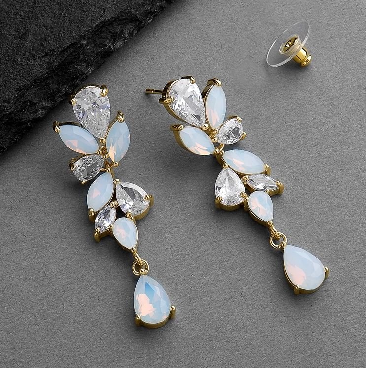 Image 2 of Mosaic Cubic Zirconia Opal Crystal Chandelier Yellow Gold Plated Earrings