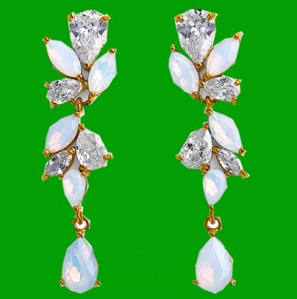 Image 0 of Mosaic Cubic Zirconia Opal Crystal Chandelier Rose Gold Plated Earrings 