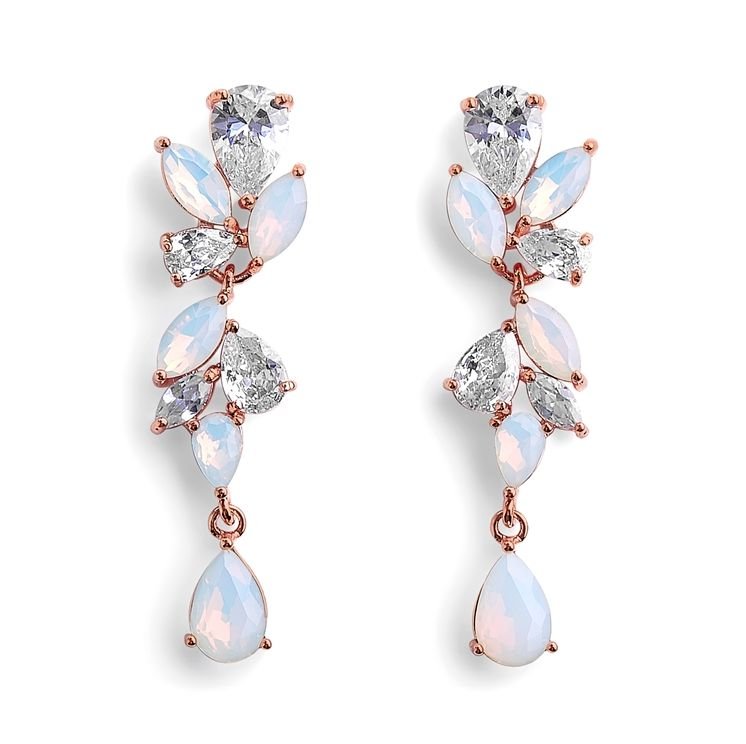 Image 1 of Mosaic Cubic Zirconia Opal Crystal Chandelier Rose Gold Plated Earrings 