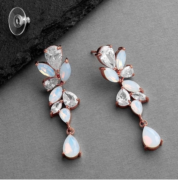 Image 2 of Mosaic Cubic Zirconia Opal Crystal Chandelier Rose Gold Plated Earrings 