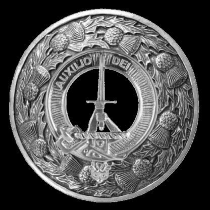 Image 0 of Muirhead Clan Crest Thistle Round Sterling Silver Clan Badge Plaid Brooch