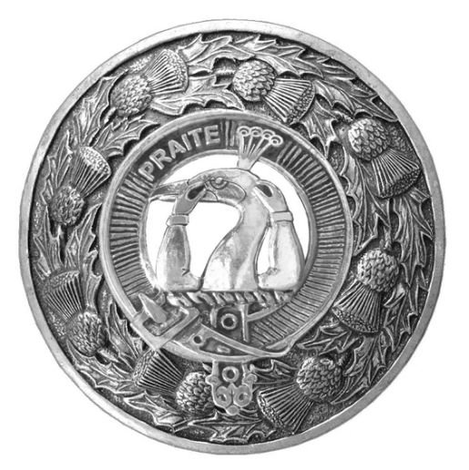 Image 1 of Murray Tullibardine Crest Thistle Round Stylish Pewter Clan Badge Plaid Brooch