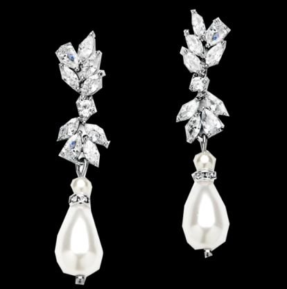 Image 0 of Cubic Zirconia Ivory Pearl Teardrop Silver Plated Earrings 
