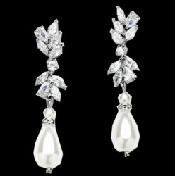 Cubic Zirconia Ivory Pearl Teardrop Silver Plated Earrings 
