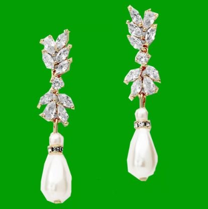 Image 0 of Cubic Zirconia Ivory Pearl Teardrop Yellow Gold Plated Earrings 