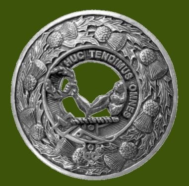 Image 0 of Paterson Clan Crest Thistle Round Stylish Pewter Clan Badge Plaid Brooch