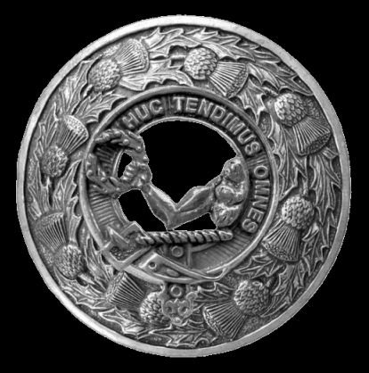 Image 0 of Paterson Clan Crest Thistle Round Sterling Silver Clan Badge Plaid Brooch