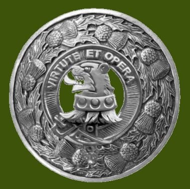 Image 0 of Pentland Clan Crest Thistle Round Stylish Pewter Clan Badge Plaid Brooch