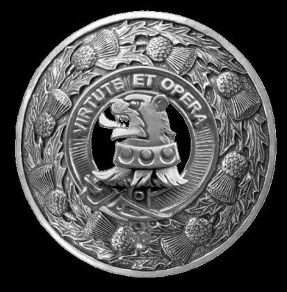 Image 0 of Pentland Clan Crest Thistle Round Sterling Silver Clan Badge Plaid Brooch