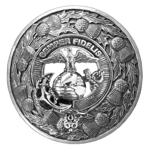 Image 1 of United States Marine Corps Thistle Round Stylish Pewter Badge Plaid Brooch