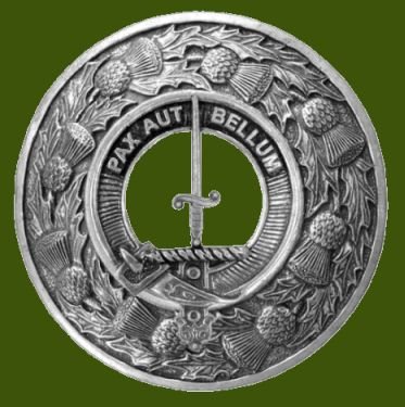 Image 0 of Blaine Clan Crest Thistle Round Stylish Pewter Clan Badge Plaid Brooch