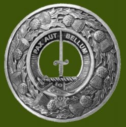 Blaine Clan Crest Thistle Round Stylish Pewter Clan Badge Plaid Brooch