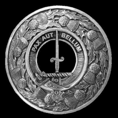 Image 0 of Blaine Clan Crest Thistle Round Sterling Silver Clan Badge Plaid Brooch
