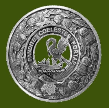 Image 0 of Gibson Clan Crest Thistle Round Stylish Pewter Clan Badge Plaid Brooch