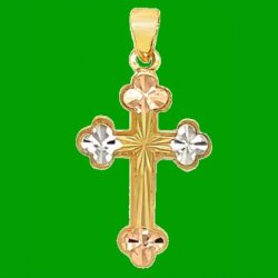 Scallop Crucifix Cross Highly Textured Tri Tone Small 14K Gold Pendant