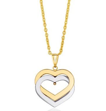 Image 1 of Double Entwined Open Hearts Highly Polished Two Tone 14K Gold Pendant