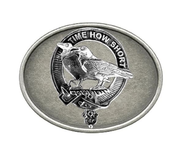 Image 1 of Akins Clan Badge Oval Antiqued Mens Sterling Silver Belt Buckle