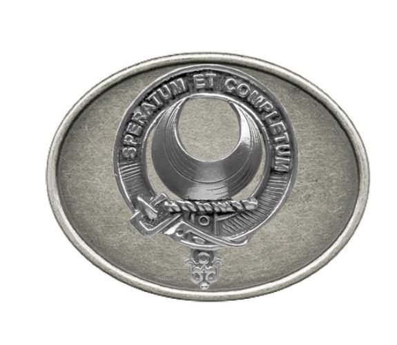 Image 1 of Arnott Clan Badge Oval Antiqued Mens Sterling Silver Belt Buckle