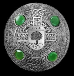 Boyle Irish Coat Of Arms Celtic Round Green Stones Silver Plaid Brooch