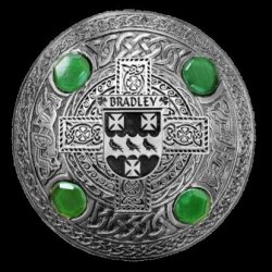 Bradley Irish Coat Of Arms Celtic Round Green Stones Silver Plaid Brooch