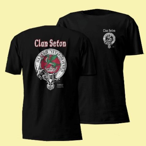 Image 2 of Seton Clan Badge Clan Crest Adult Mens Black Cotton T-Shirt