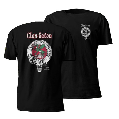 Image 3 of Seton Clan Badge Clan Crest Adult Mens Black Cotton T-Shirt