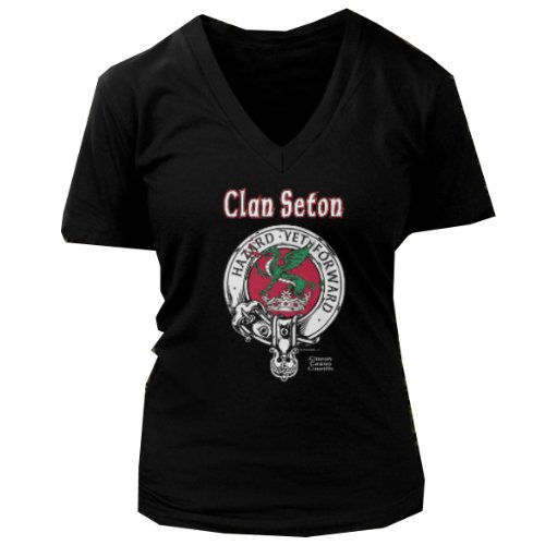 Image 3 of Abercrombie Clan Badge Clan Crest Adult Ladies V-Neck Black Cotton T-Shirt