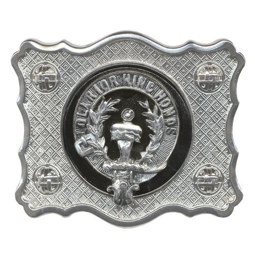 Image 1 of Clan Crest Scalloped Textured Stylish Pewter Clan Badge Kilt Belt Buckle