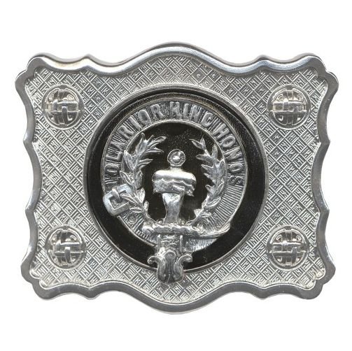 Image 1 of Clan Crest Scalloped Textured Stylish Pewter Clan Badge Kilt Belt Buckle