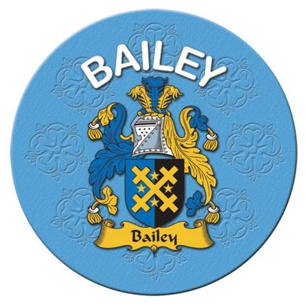 Image 1 of Bailey Coat of Arms Cork Round English Family Name Coasters Set of 10