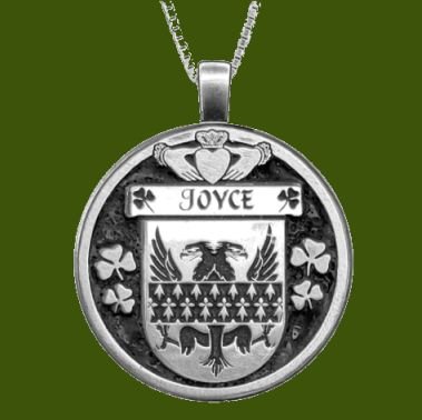 Image 0 of Joyce Irish Coat Of Arms Claddagh Round Pewter Family Crest Pendant