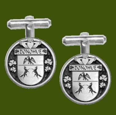 Image 0 of Donohue Irish Coat Of Arms Claddagh Stylish Pewter Family Crest Cufflinks