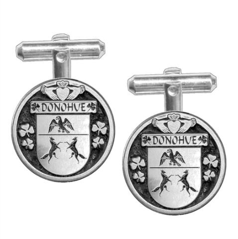 Image 1 of Donohue Irish Coat Of Arms Claddagh Sterling Silver Family Crest Cufflinks