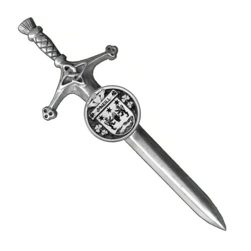 Image 1 of ONeill Irish Coat Of Arms Claddagh Round Pewter Family Crest Large Kilt Pin