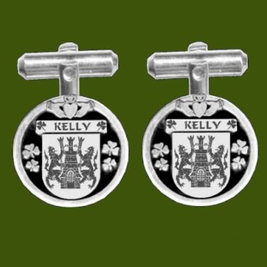 Image 0 of Kelly Irish Coat Of Arms Claddagh Stylish Pewter Family Crest Cufflinks