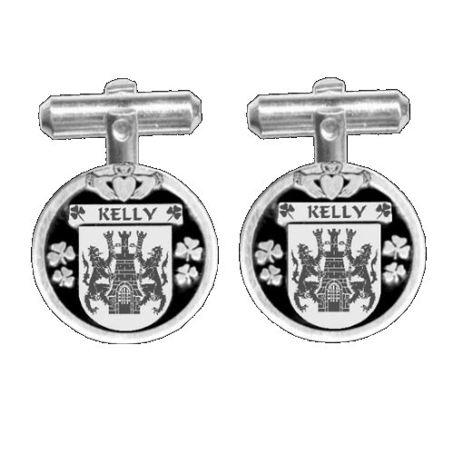 Image 1 of Kelly Irish Coat Of Arms Claddagh Stylish Pewter Family Crest Cufflinks