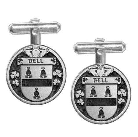 Image 1 of Bell Irish Coat Of Arms Claddagh Stylish Pewter Family Crest Cufflinks