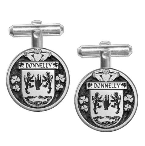 Image 1 of Donnelly Irish Coat Of Arms Claddagh Stylish Pewter Family Crest Cufflinks