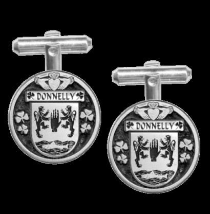 Image 0 of Donnelly Irish Coat Of Arms Claddagh Sterling Silver Family Crest Cufflinks