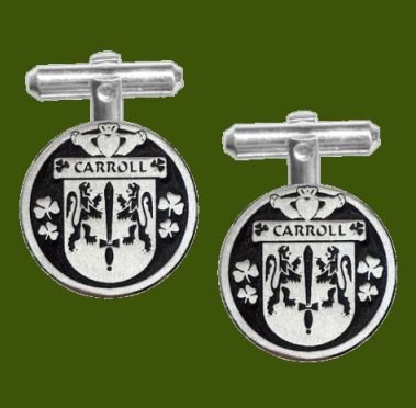 Image 0 of Carroll Irish Coat Of Arms Claddagh Stylish Pewter Family Crest Cufflinks