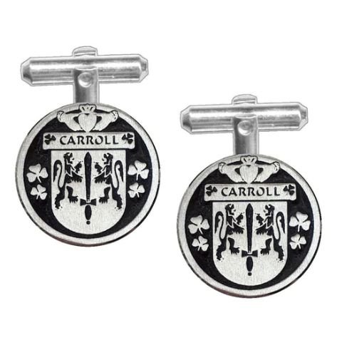 Image 1 of Carroll Irish Coat Of Arms Claddagh Stylish Pewter Family Crest Cufflinks