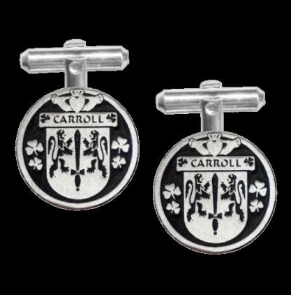 Image 0 of Carroll Irish Coat Of Arms Claddagh Sterling Silver Family Crest Cufflinks