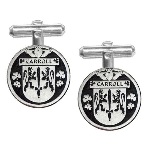 Image 1 of Carroll Irish Coat Of Arms Claddagh Sterling Silver Family Crest Cufflinks