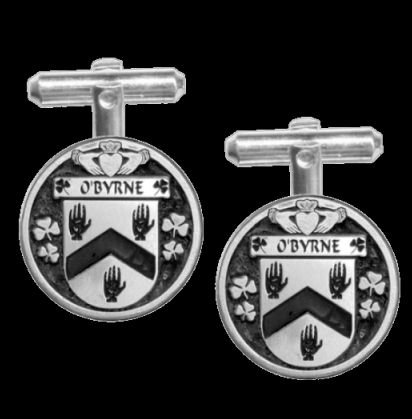 Image 0 of OByrne Irish Coat Of Arms Claddagh Sterling Silver Family Crest Cufflinks