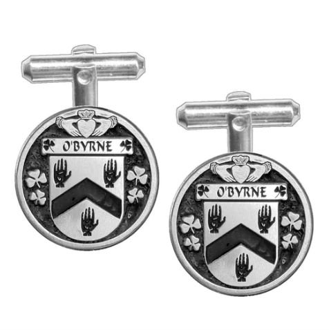 Image 1 of OByrne Irish Coat Of Arms Claddagh Sterling Silver Family Crest Cufflinks