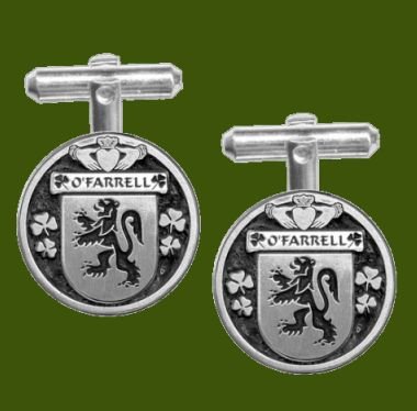 Image 0 of OFarrell Irish Coat Of Arms Claddagh Stylish Pewter Family Crest Cufflinks