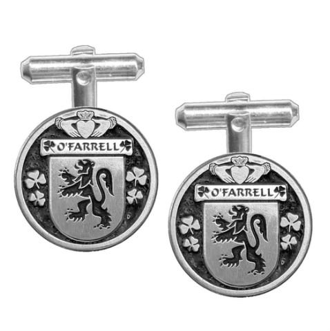 Image 1 of OFarrell Irish Coat Of Arms Claddagh Stylish Pewter Family Crest Cufflinks