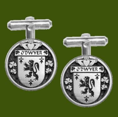 Image 0 of ODwyer Irish Coat Of Arms Claddagh Stylish Pewter Family Crest Cufflinks