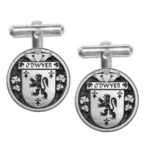 Image 1 of ODwyer Irish Coat Of Arms Claddagh Sterling Silver Family Crest Cufflinks