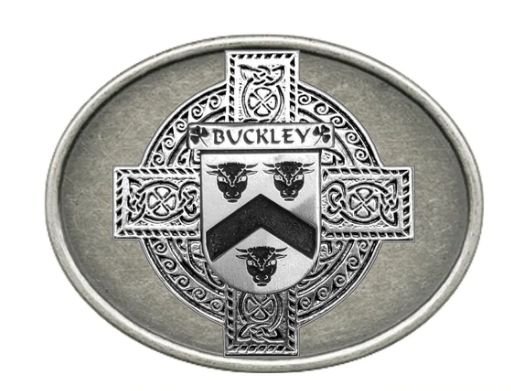 Image 1 of Buckley Irish Coat of Arms Oval Antiqued Mens Stylish Pewter Belt Buckle